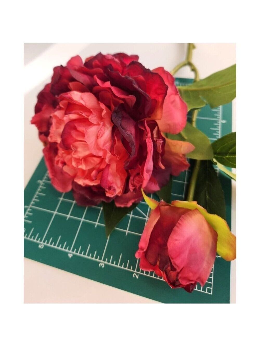 Rose Pink Faux Peony Stem 18 Inch Wedding Artificial Silk Flower Burgundy Tips - Picture 7 of 9